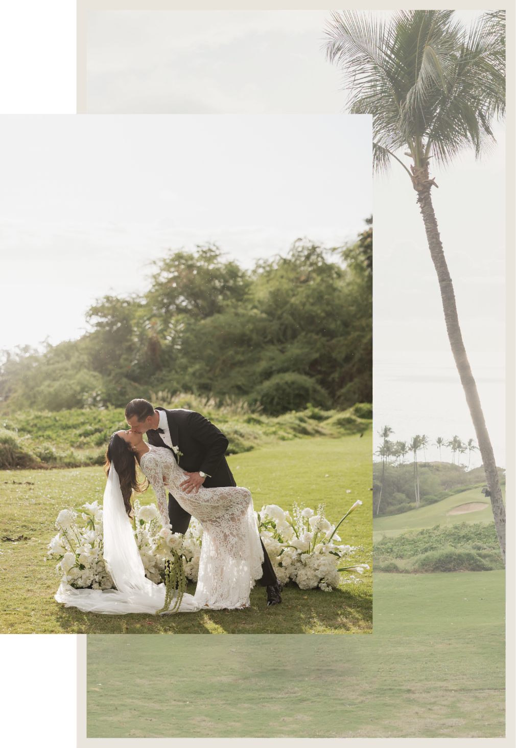 Roam Elopements, Maui Elopements, Bride and groom kiss at their micro wedding ceremony.